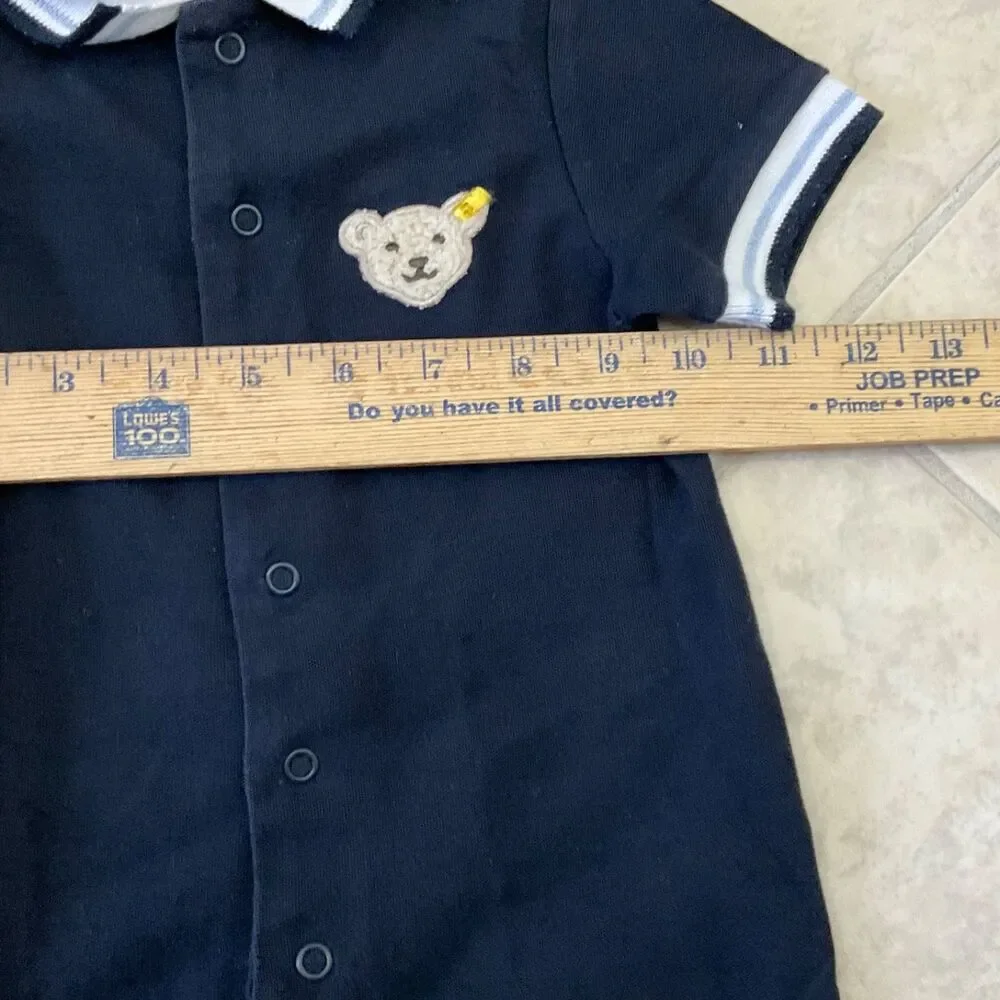 Steiff Teddy Bear Logo One piece romper Size 9M snap closure